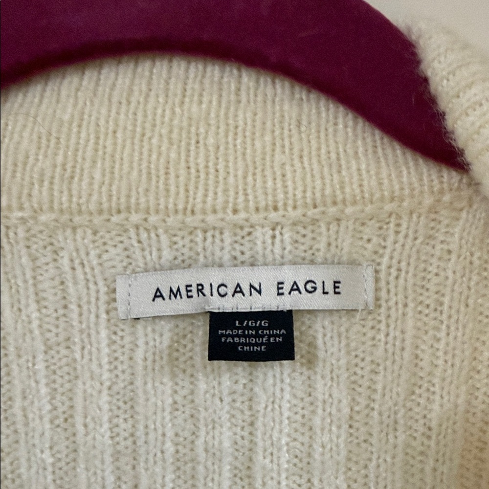 American Eagle Soft Ribbed Button-Front Cream Swe… - image 2